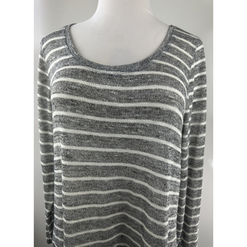 ✨2/$20 NWT Lane Bryant Sheer Metallic Striped Top Silver Shimmer Plus Size 18/20 - Picture 9 of 16